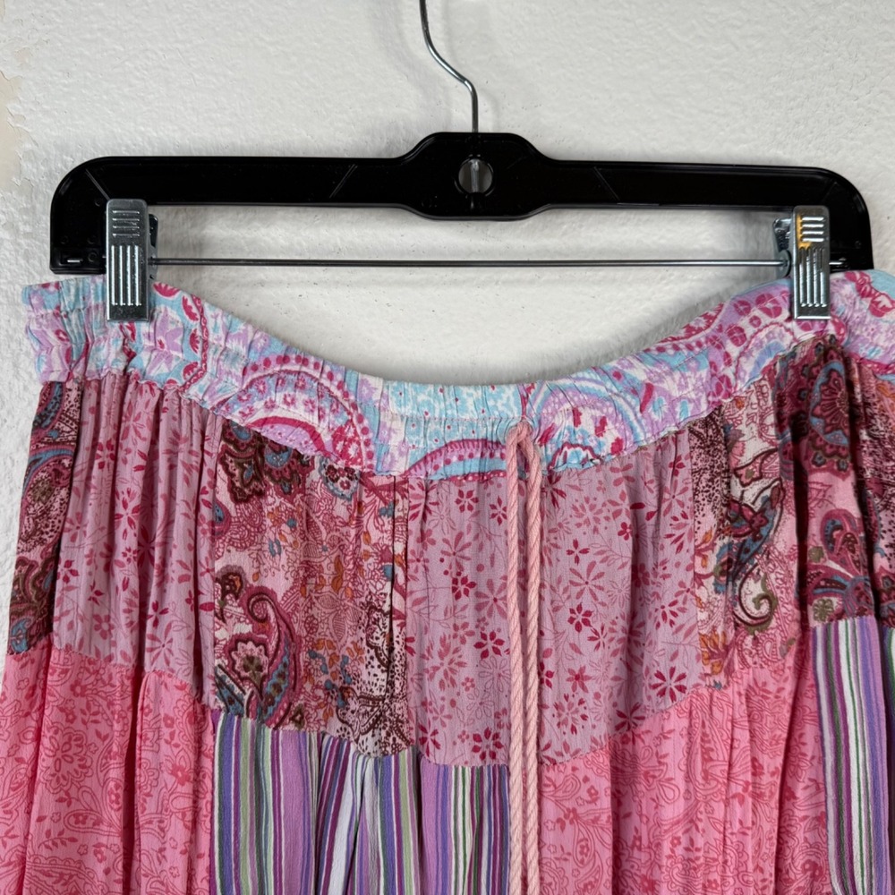 Flower Women's Skirt Pink Free Size Patchwork Boho Hippie Granola Cottage Core - Picture 5 of 9